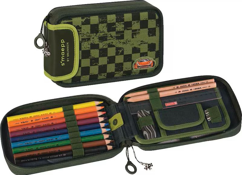 BRUNNEN Federmäppchen befüllt s'maepp Fast Wheels grün/hellgrün 16-teilig, 20,0 x 4,5 cm