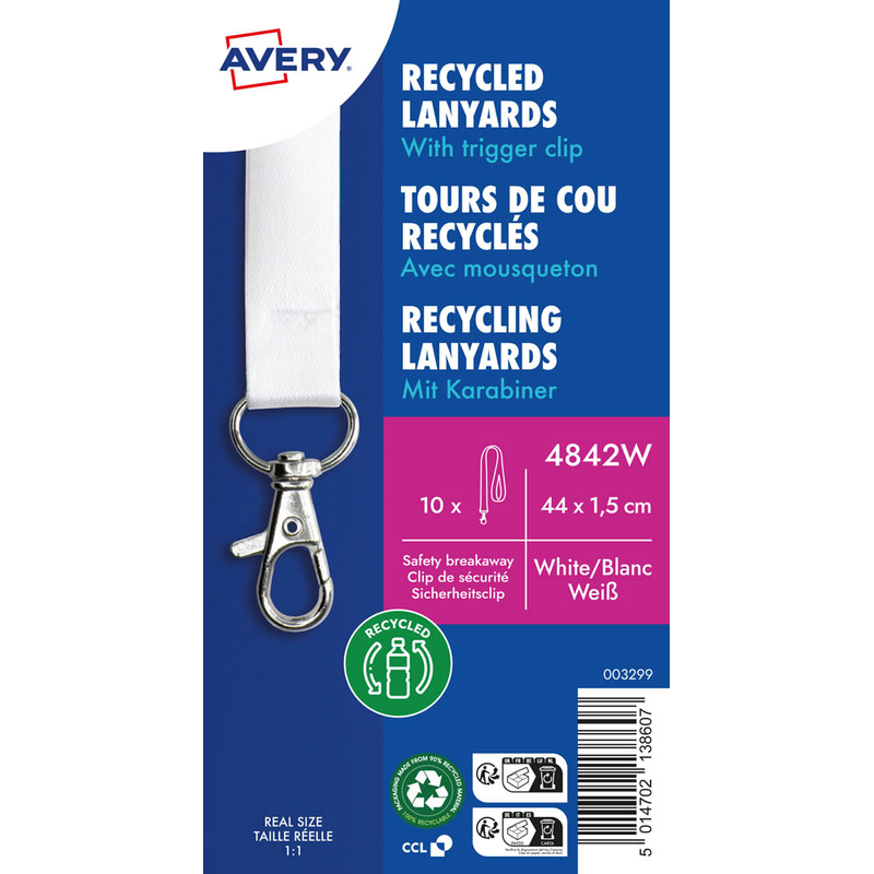 AVERY Zweckform Lanyards 4842W, Karabiner, weiß, 10 St.