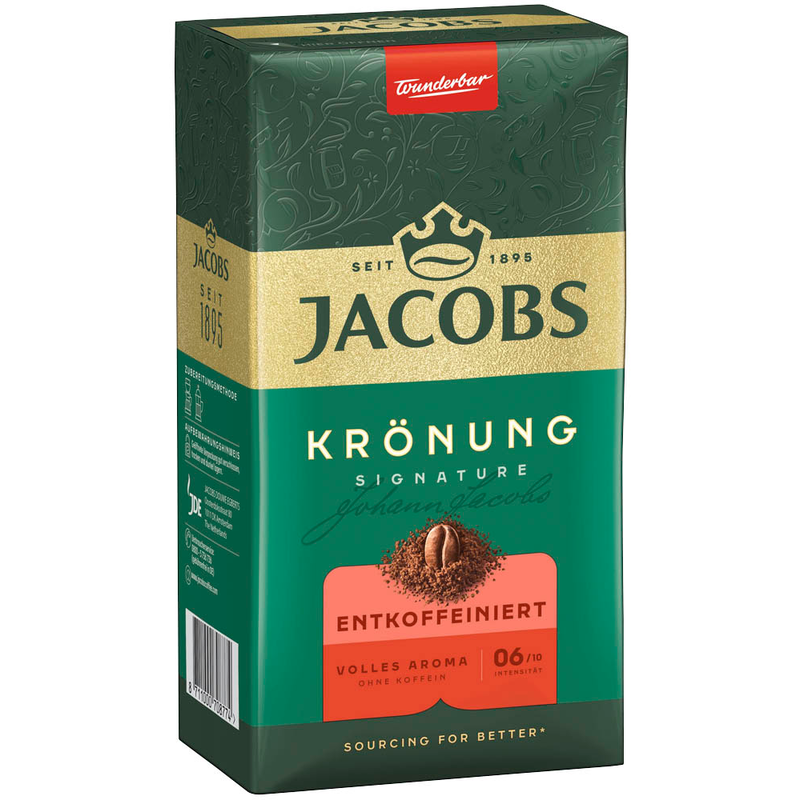 JACOBS KRÖNUNG SIGNATURE ENTKOFFEINIERT Kaffee, gemahlen, Arabica- und Robustabohnen 500,0 g