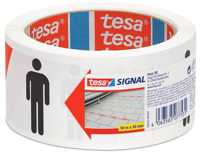 tesa Warnklebeband Signal Abstand halten min. 1,5 m rot/weiß/schwarz 50,0 mm x 50,0 m 1 Rolle