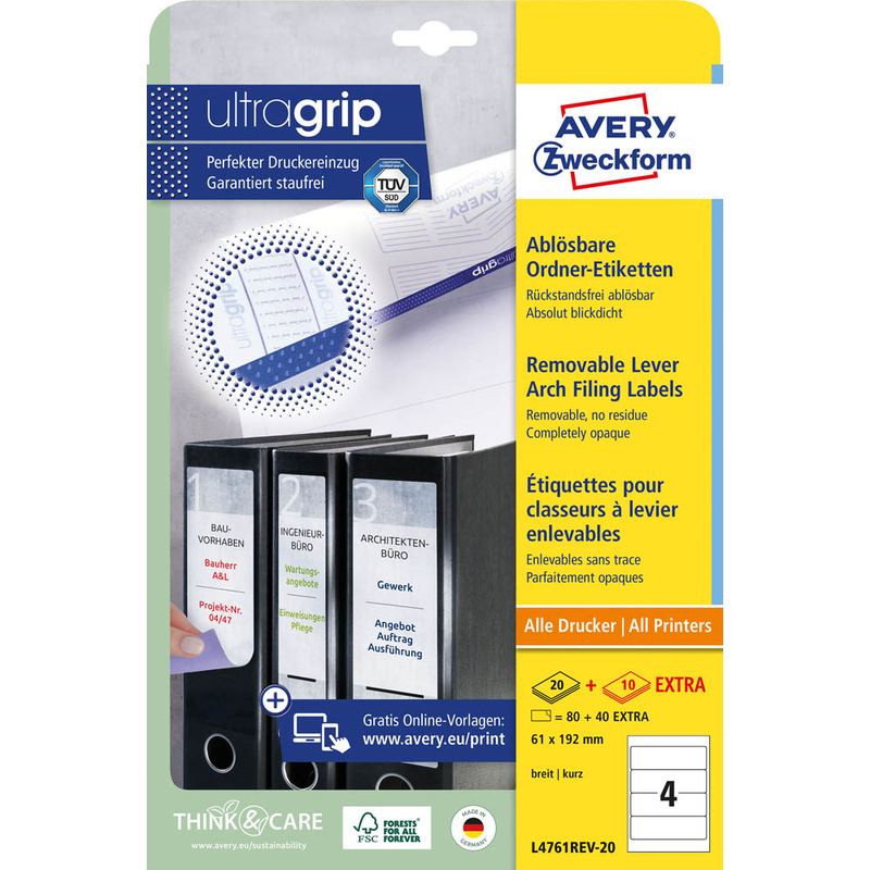 AVERY Zweckform Ordneretiketten L4761REV-20 weiß, 30 Blatt