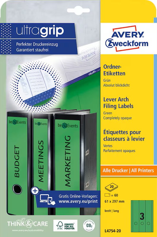 AVERY Zweckform Ordneretiketten L4754-20 grün, 20 Blatt