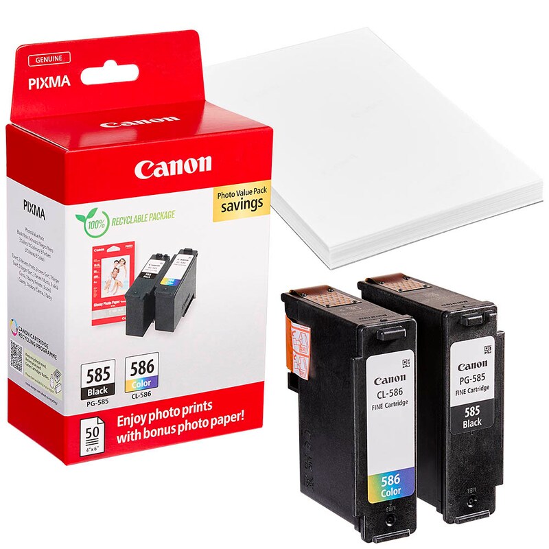 Canon 6205C004 / PG-585 + CL-586  schwarz, color Druckerpatronen + Fotopapier, 2er-Set
