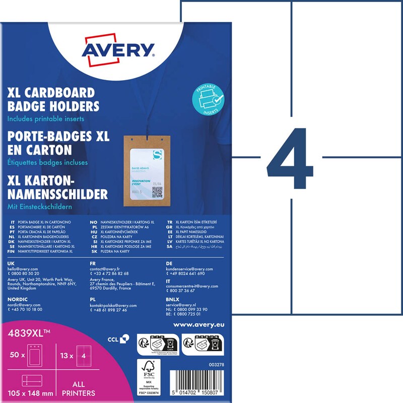 AVERY Zweckform XL Karton Namensschilder 14,8 x 10,5 cm, 13 Blatt