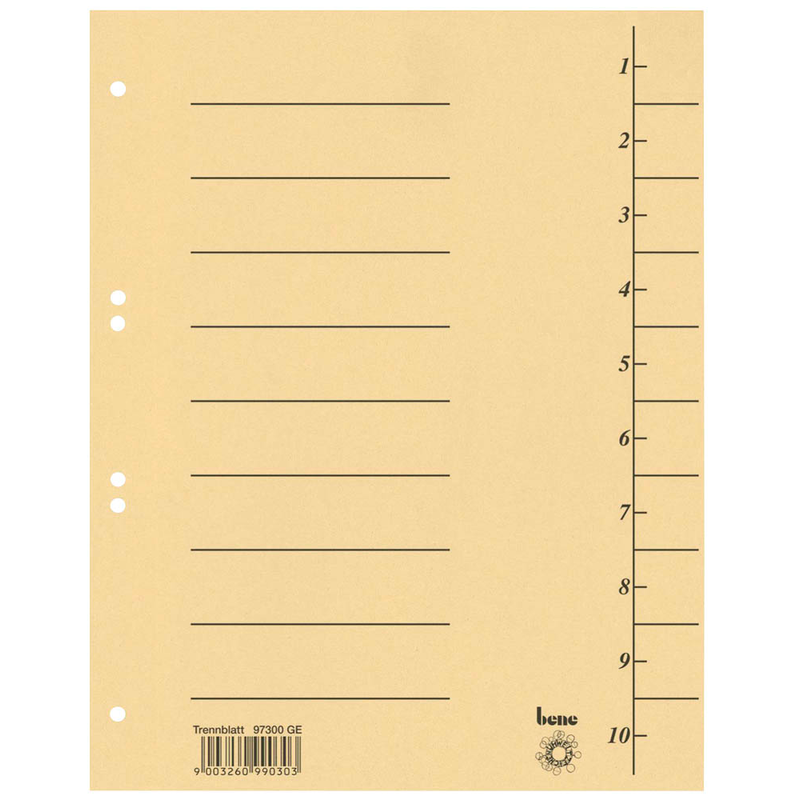 bene Trennblätter DIN A4 1-10 gelb, 250 g/qm, 100 St.