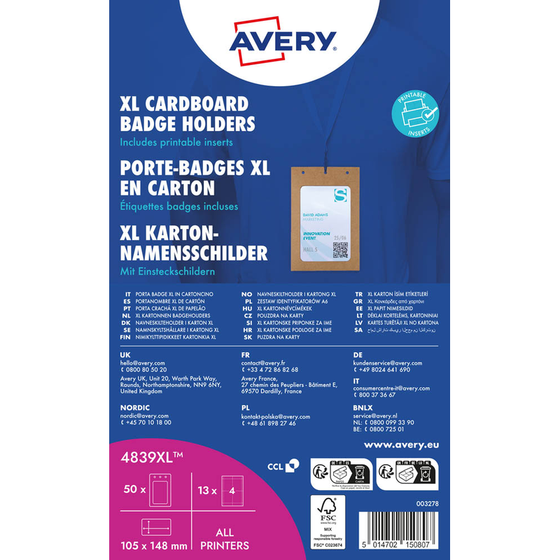 AVERY Zweckform XL Karton Namensschilder 14,8 x 10,5 cm, 13 Blatt