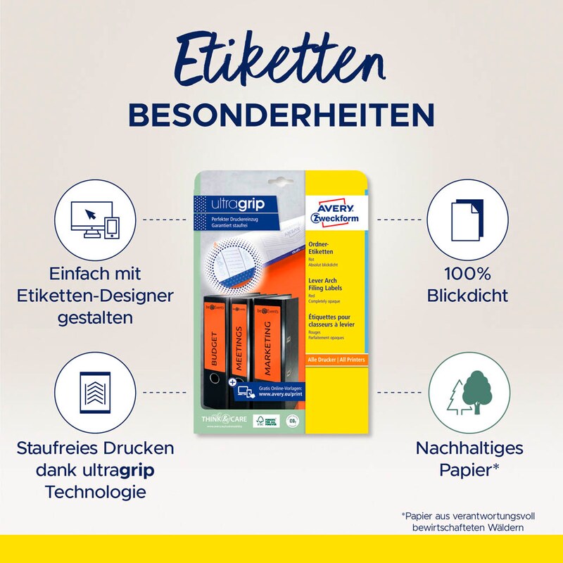AVERY Zweckform Ordneretiketten L4766-20 rot, 20 Blatt