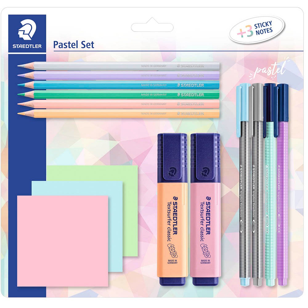 Staedtler Schreibset mit 3 Haftnotizblöcken in pastel (15er Pack)