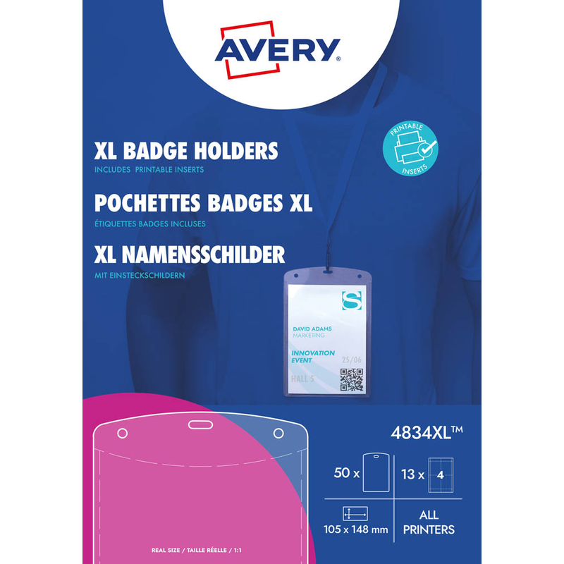 AVERY Zweckform XL Namensschilder mit Textilband 10,5 x 14,8 cm, 13 Blatt