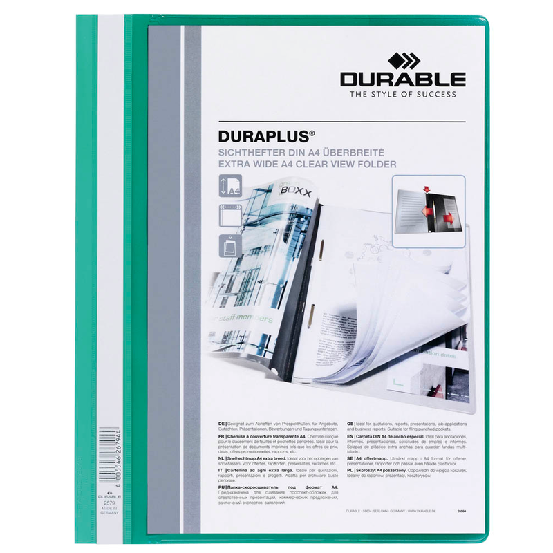 DURABLE Präsentationshefter DURAPLUS Kunststoff grün DIN A4 überbreit, 25 St.