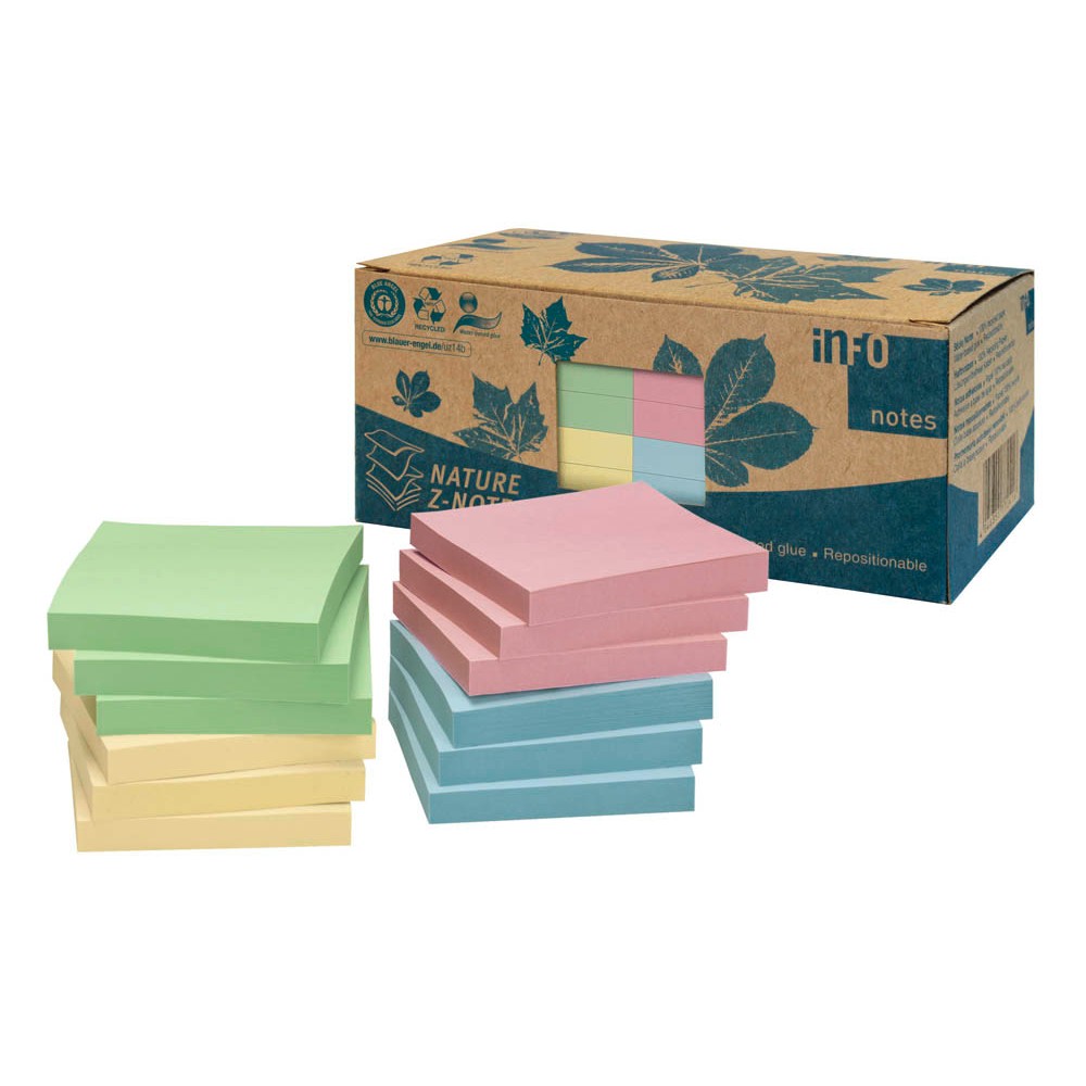 Info 5644-88BOX Recycling Haftnotizen mehrfarbig (12 Blöcke a 100 Blatt)