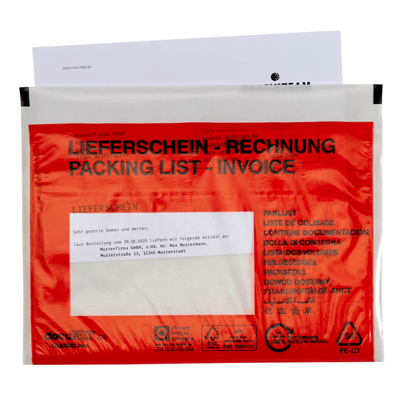 docuFIX® CLASSIC Lieferscheintaschen eco Kunststoff DIN C6 1.000 St.