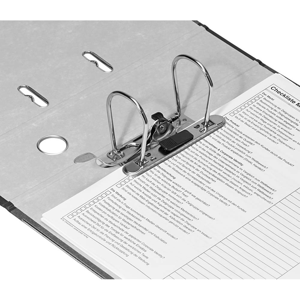 Ordner DIN A4 grüner Balken schmal Rückenbreite 5,0 cm schwarz / wolkenmarmor