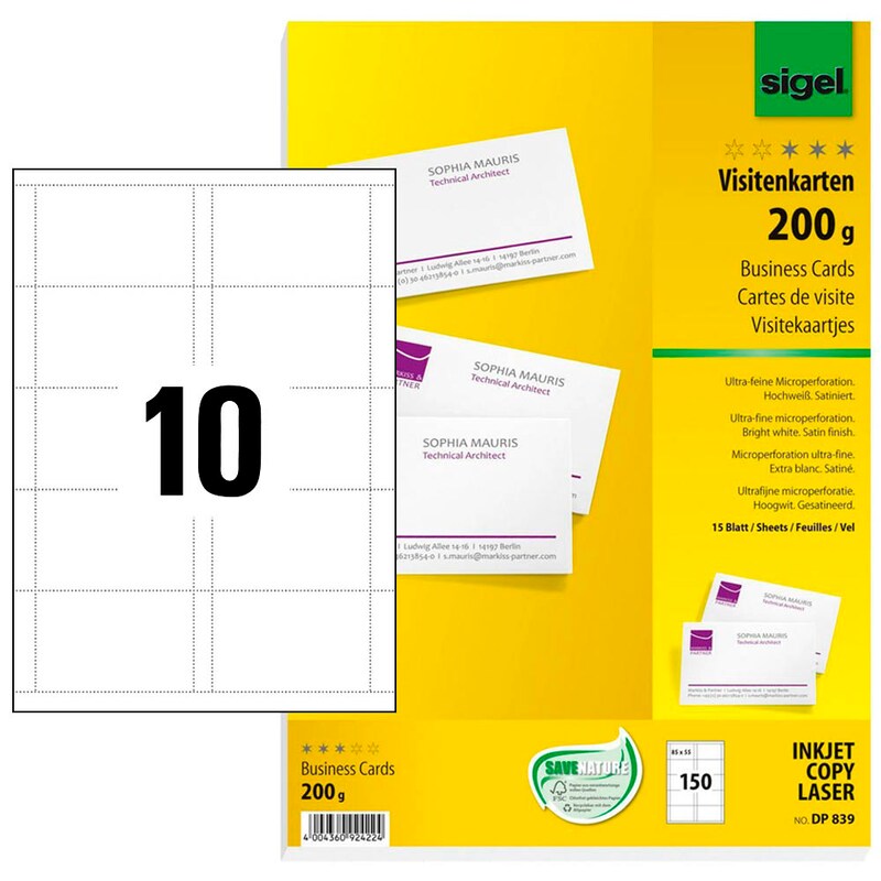 SIGEL Visitenkarten DP839 satiniert weiß 200 g/qm, 150 St.