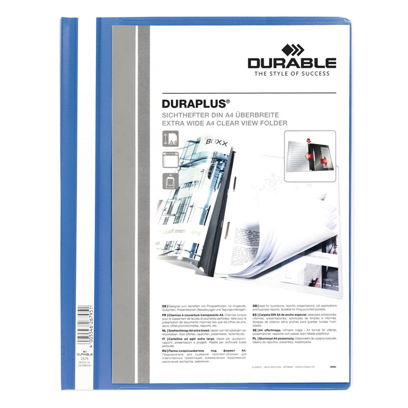 DURABLE Präsentationshefter DURAPLUS Kunststoff hellblau DIN A4 überbreit, 25 St.