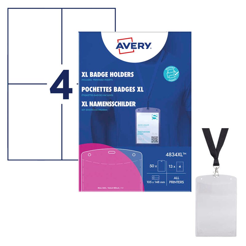 AVERY Zweckform XL Namensschilder mit Textilband 10,5 x 14,8 cm, 13 Blatt