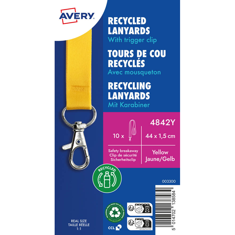 AVERY Zweckform Lanyards 4842Y, Karabiner, gelb, 10 St.