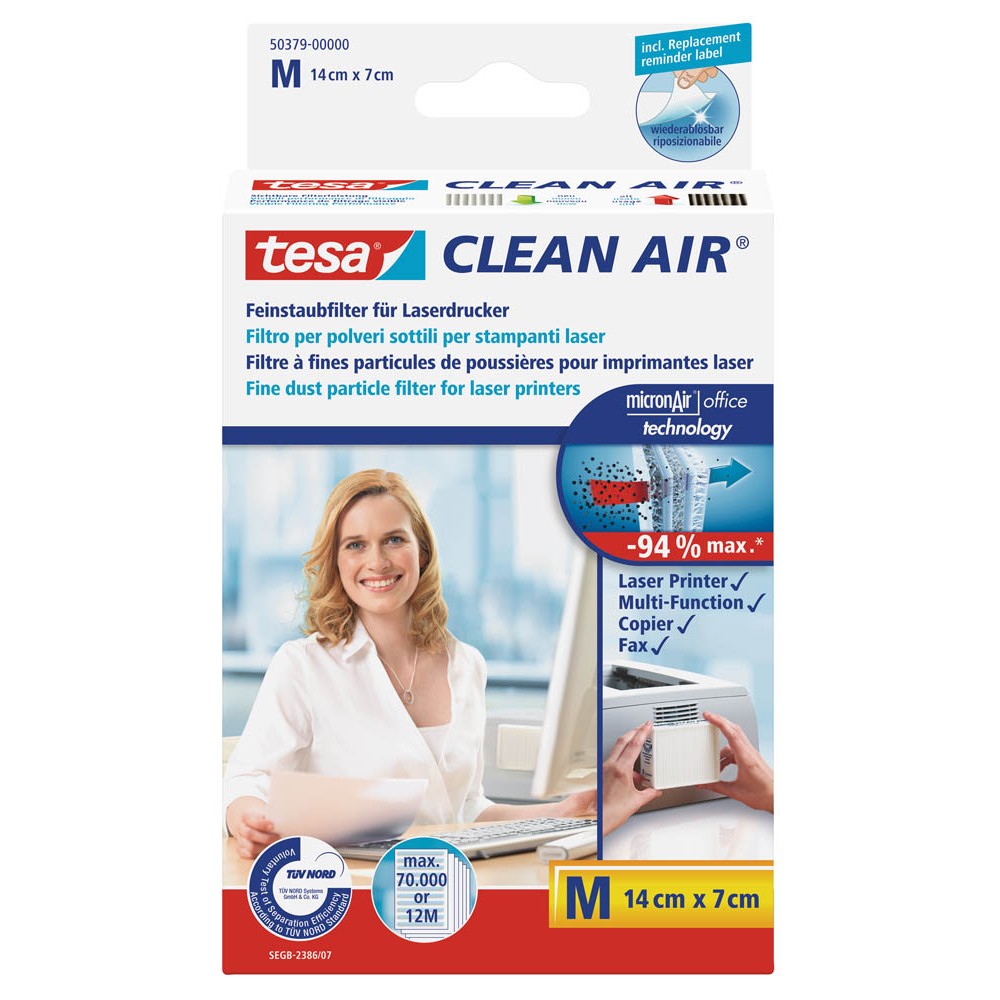 Tesa Clean Air 50379 Feinstaubfilter für Laserdrucker, Kopierer und Fax (Größe M)