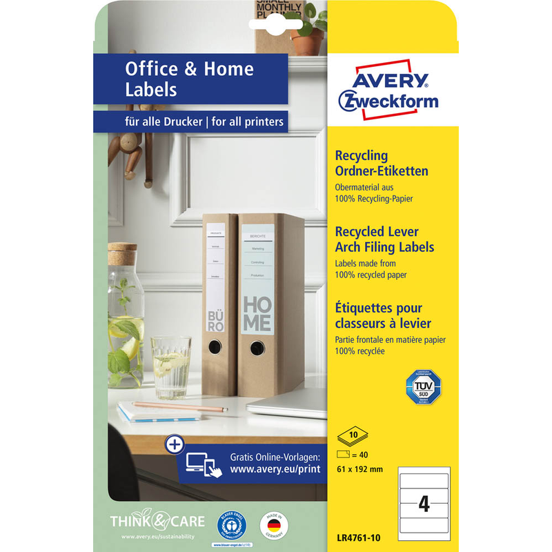 40 AVERY Zweckform Ordneretiketten LR4761-10 weiß