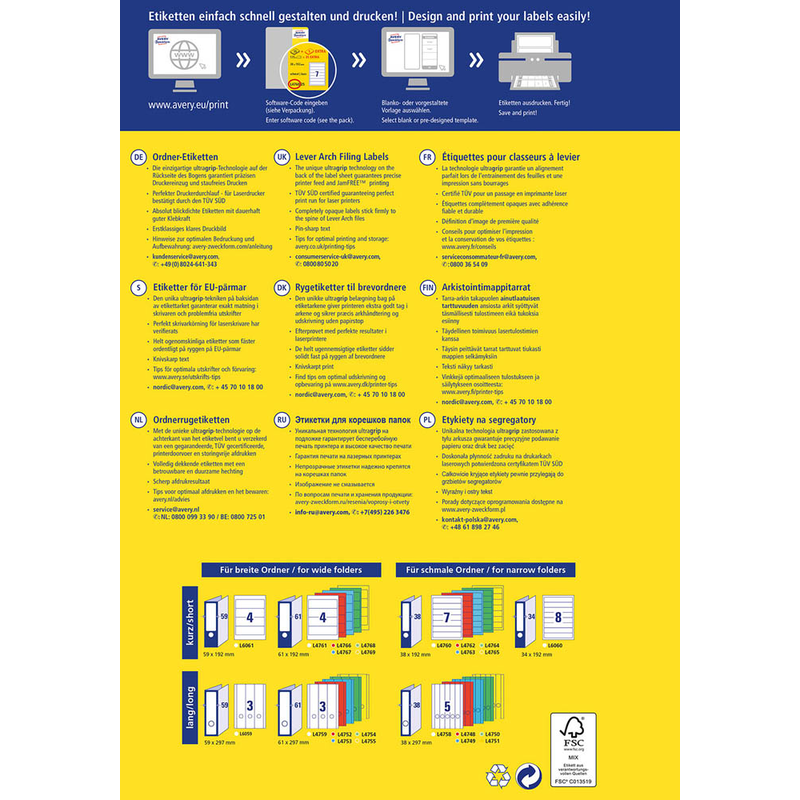AVERY Zweckform Ordneretiketten L6061-25 weiß, 30 Blatt