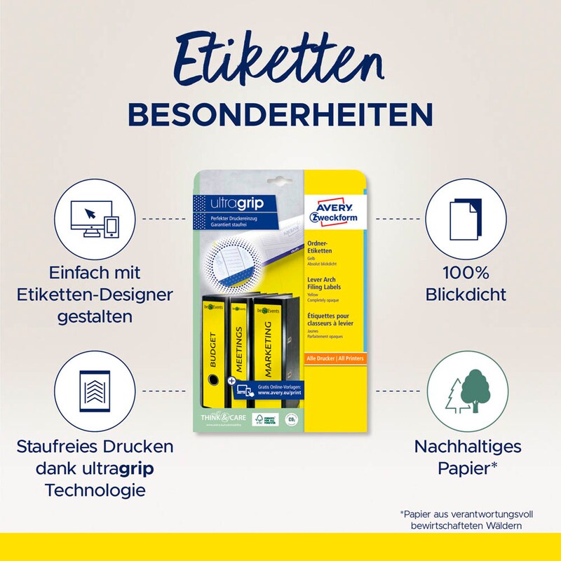 AVERY Zweckform Ordneretiketten L4755-20 gelb, 20 Blatt