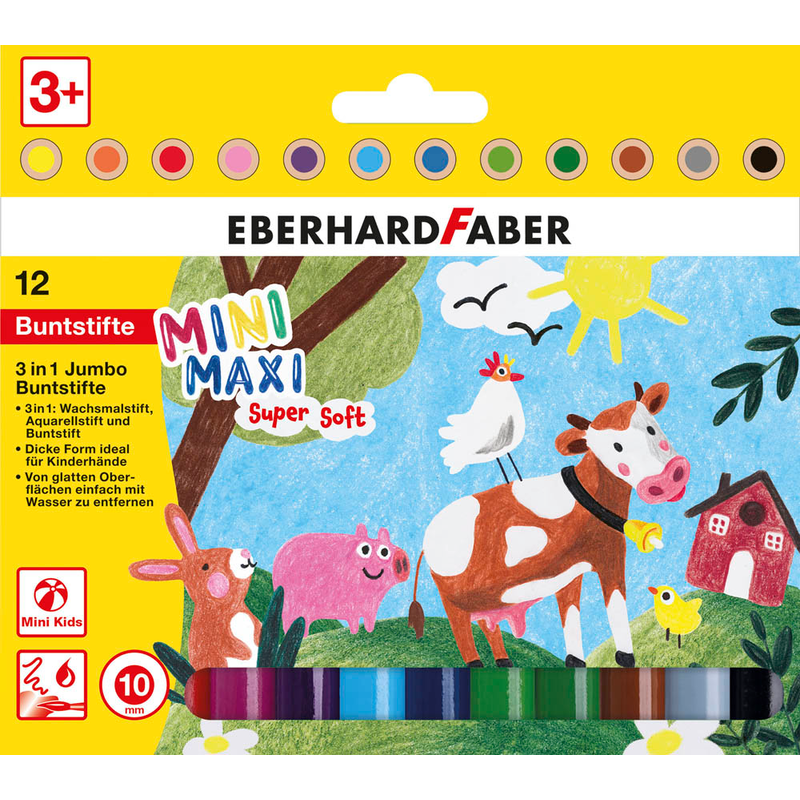 EBERHARD FABER Jumbo MiniMaxi 3in1 Buntstifte farbsortiert, 12 St.