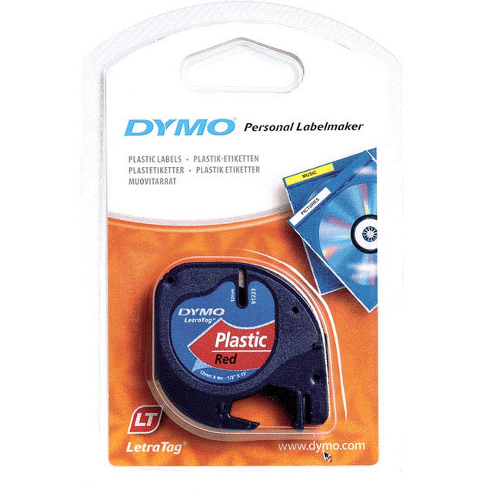 Dymo LetraTag Beschriftungsband 91223 geeignet für LT-100H / LT-100T (Schwarz auf Rot)