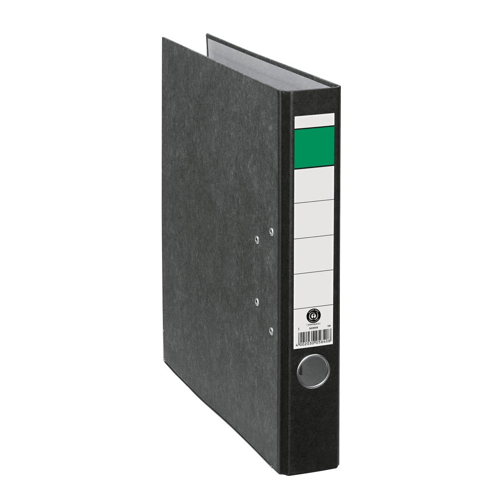 Ordner DIN A4 grüner Balken schmal Rückenbreite 5,0 cm schwarz / wolkenmarmor