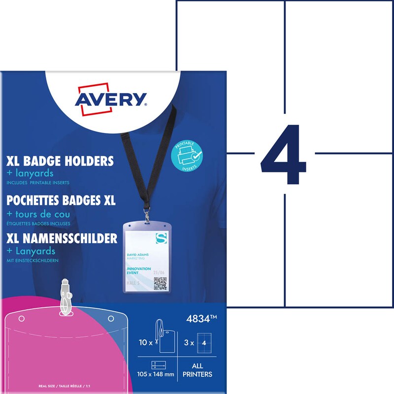 AVERY Zweckform Namensschilder mit Textilband 10,5 x 14,8 cm, 3 Blatt