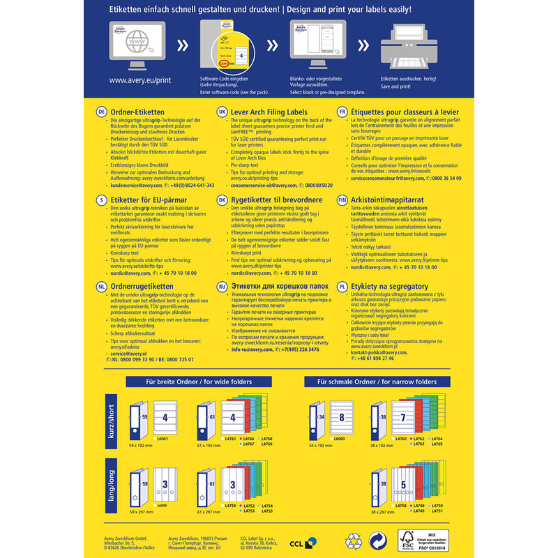 AVERY Zweckform Ordneretiketten L4759-25 weiß, 30 Blatt