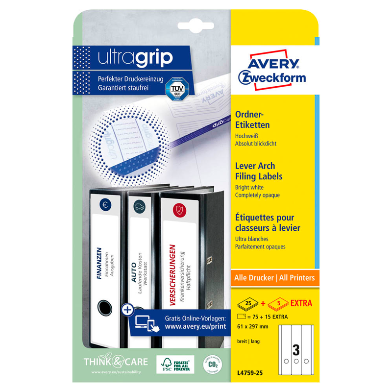 AVERY Zweckform Ordneretiketten L4759-25 weiß, 30 Blatt