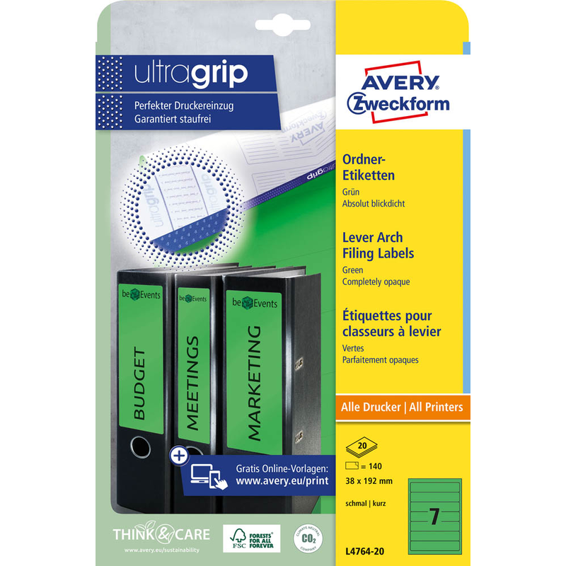 AVERY Zweckform Ordneretiketten L4764-20 grün, 20 Blatt