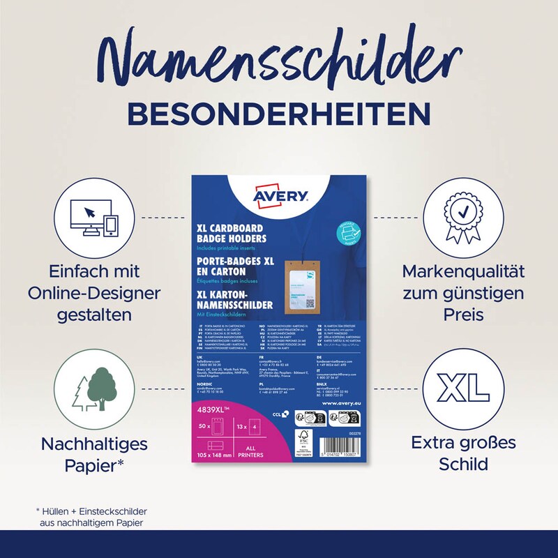 AVERY Zweckform XL Karton Namensschilder 14,8 x 10,5 cm, 13 Blatt