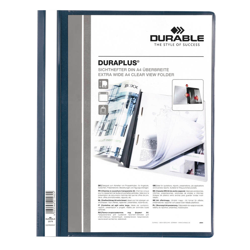 DURABLE Präsentationshefter DURAPLUS Kunststoff dunkelblau DIN A4 überbreit, 25 St.