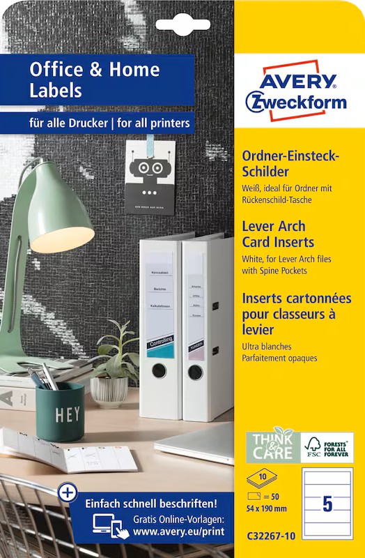 AVERY Zweckform Einsteck-Rückenschilder weiß für 7,0 - 8,0 cm Rückenbreite, 50 St.