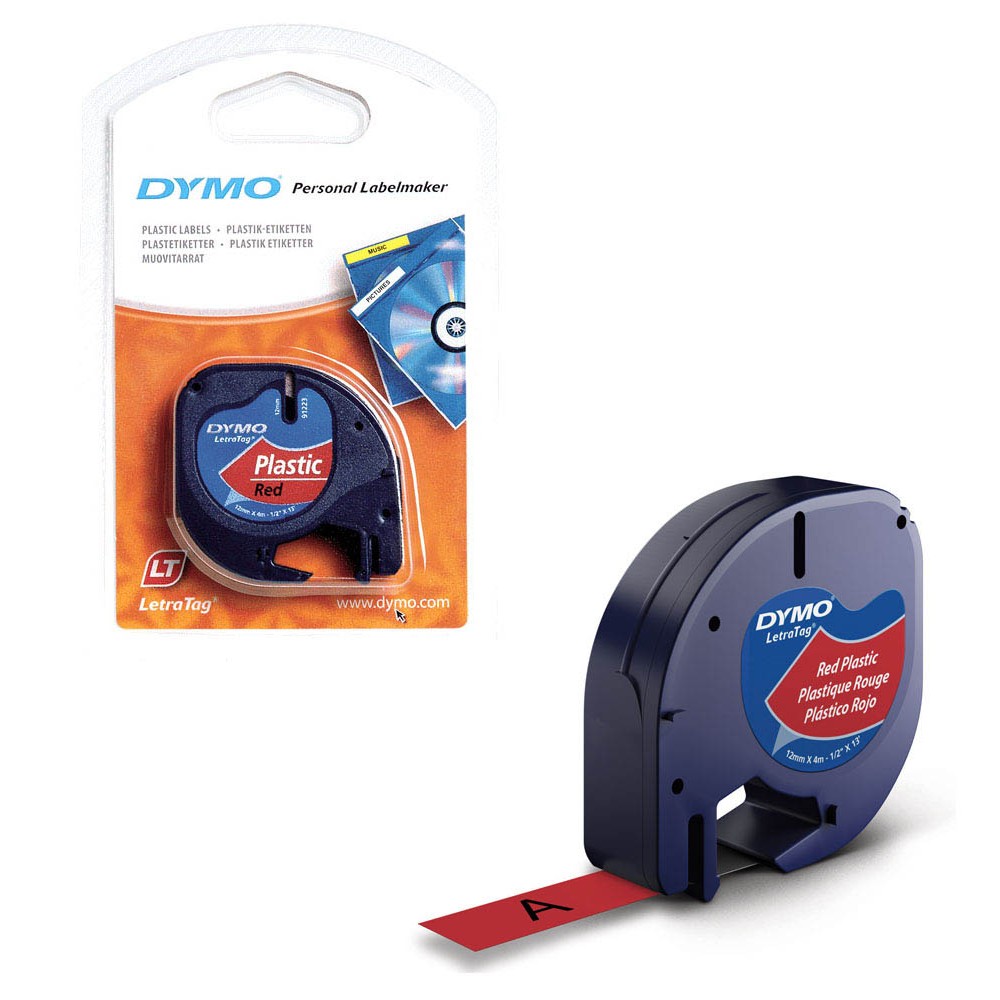 Dymo LetraTag Beschriftungsband 91223 geeignet für LT-100H / LT-100T (Schwarz auf Rot)