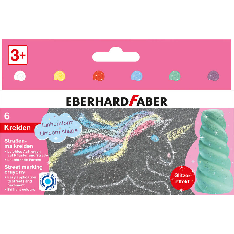 EBERHARD FABER Einhorn Straßenmalkreide Glitzer farbsortiert 6 St.