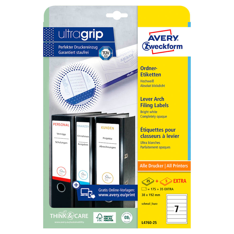 AVERY Zweckform Ordneretiketten L4760-100 weiß, 100 Blatt