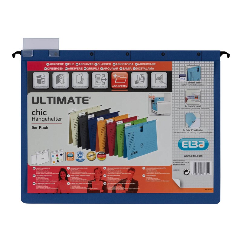 ELBA Hängehefter chic ULTIMATE Karton dunkelblau DIN A4 1x kaufmännische Heftung, 5 St.