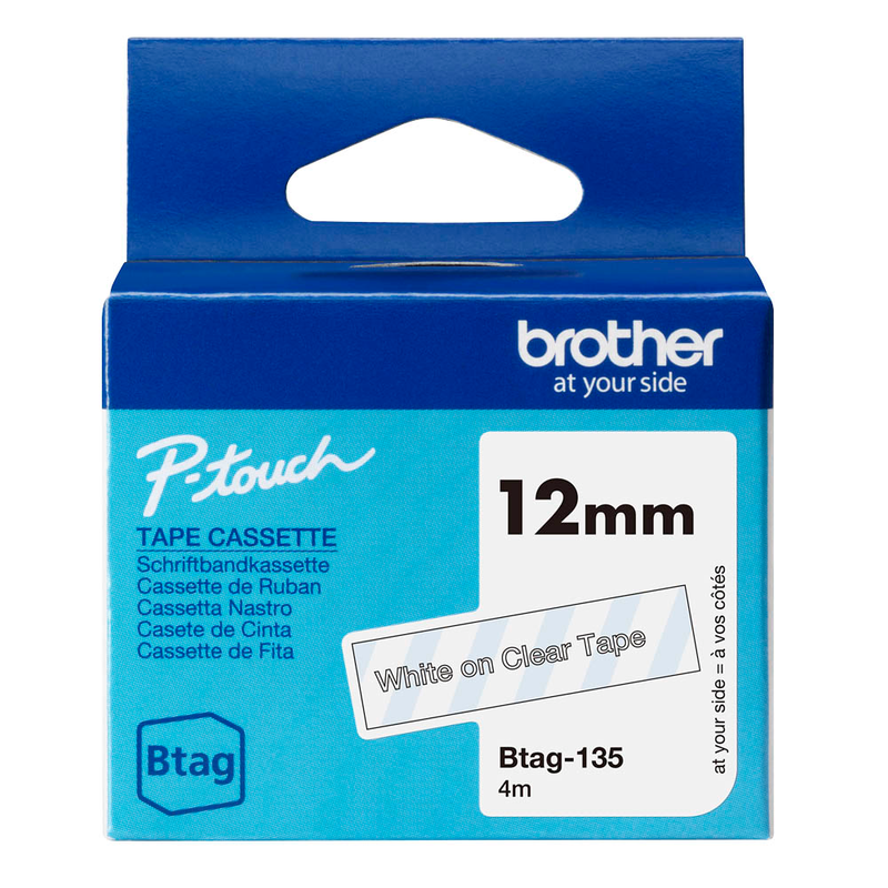 Brother Schriftband Btag BTAG135, 12 mm, weiß auf transparent, 1 St.