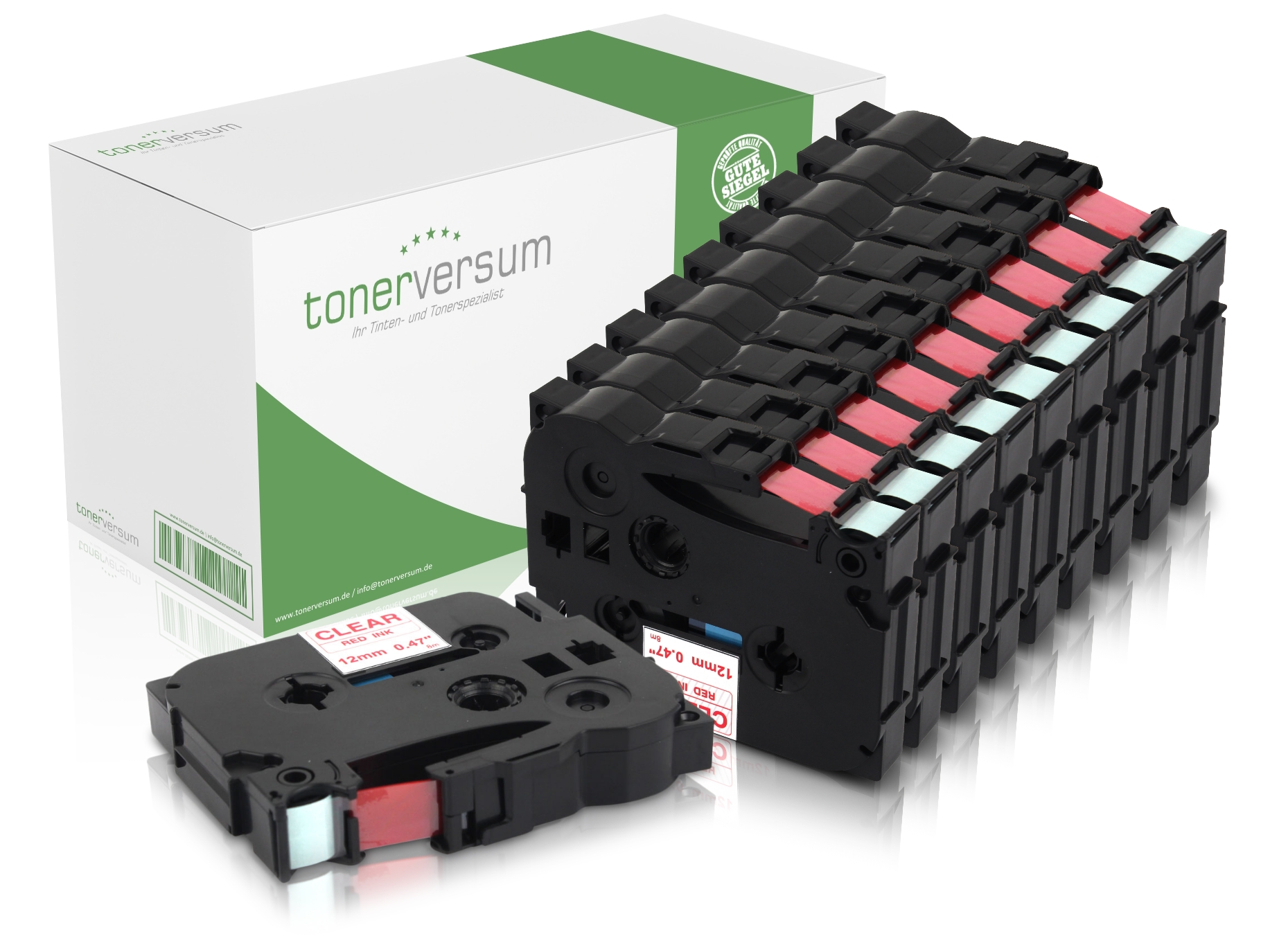Alternativ zu Brother TZe-132 P-Touch Schriftband 12mm rot/transparent (10er Pack)