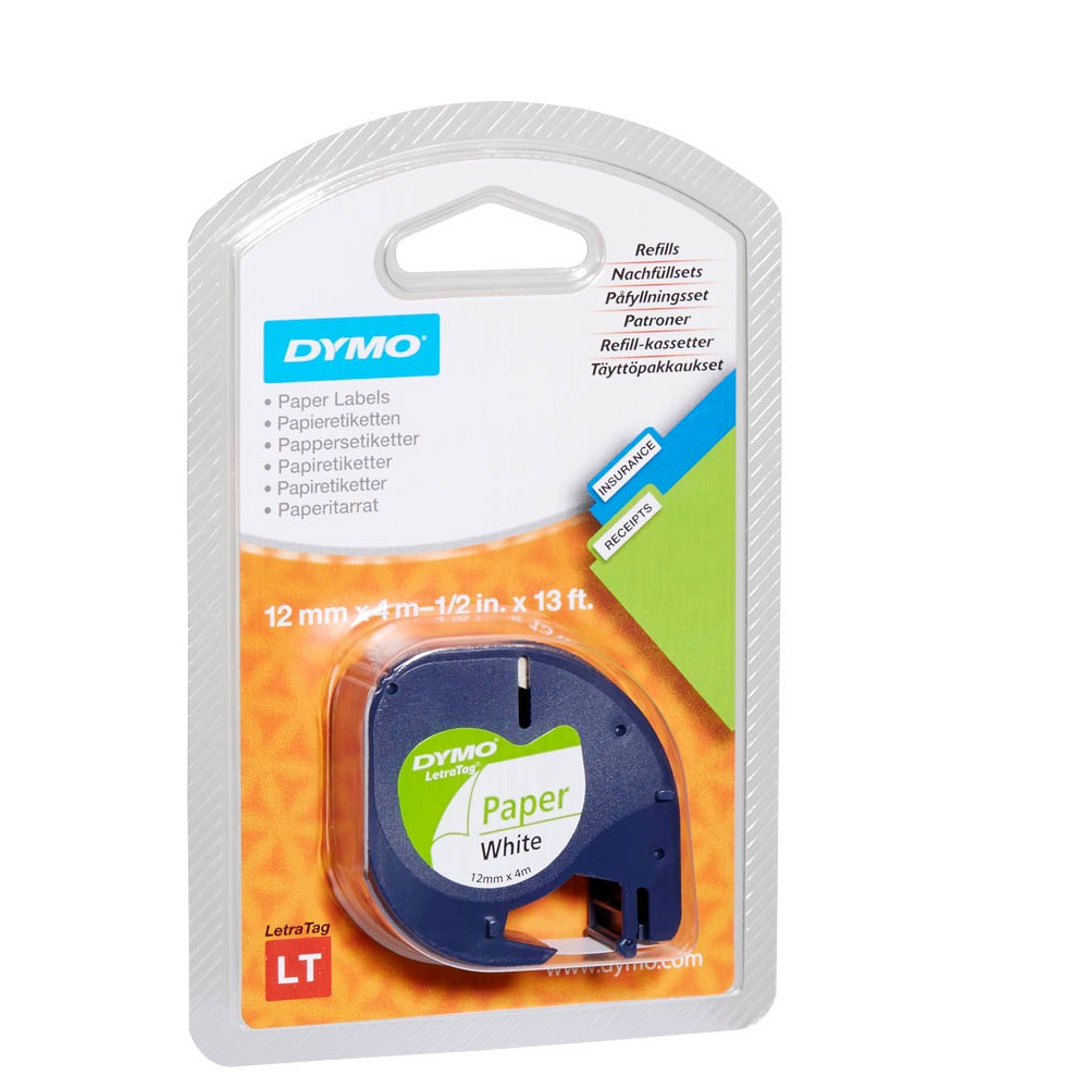 Dymo LetraTag Beschriftungsband 91220 geeignet für LT-100H / LT-100T (schwarz auf weiß)