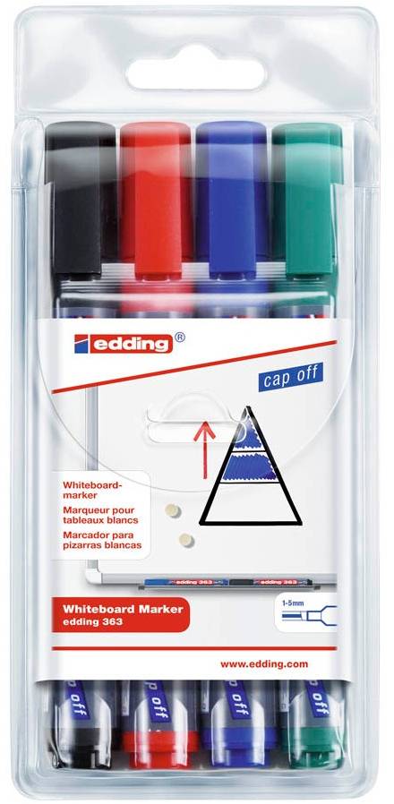 Edding 363 Whiteboardmarker Schwarz, Blau, Grün, Rot Keilspitze 1,0-5,0 mm (4er Set)