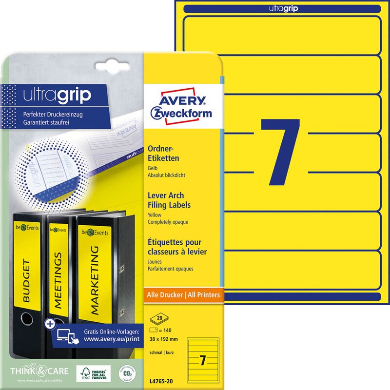 AVERY Zweckform Ordneretiketten L4765-20 gelb, 20 Blatt