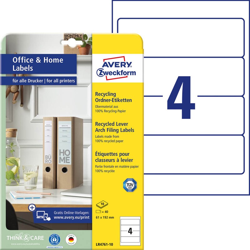 40 AVERY Zweckform Ordneretiketten LR4761-10 weiß
