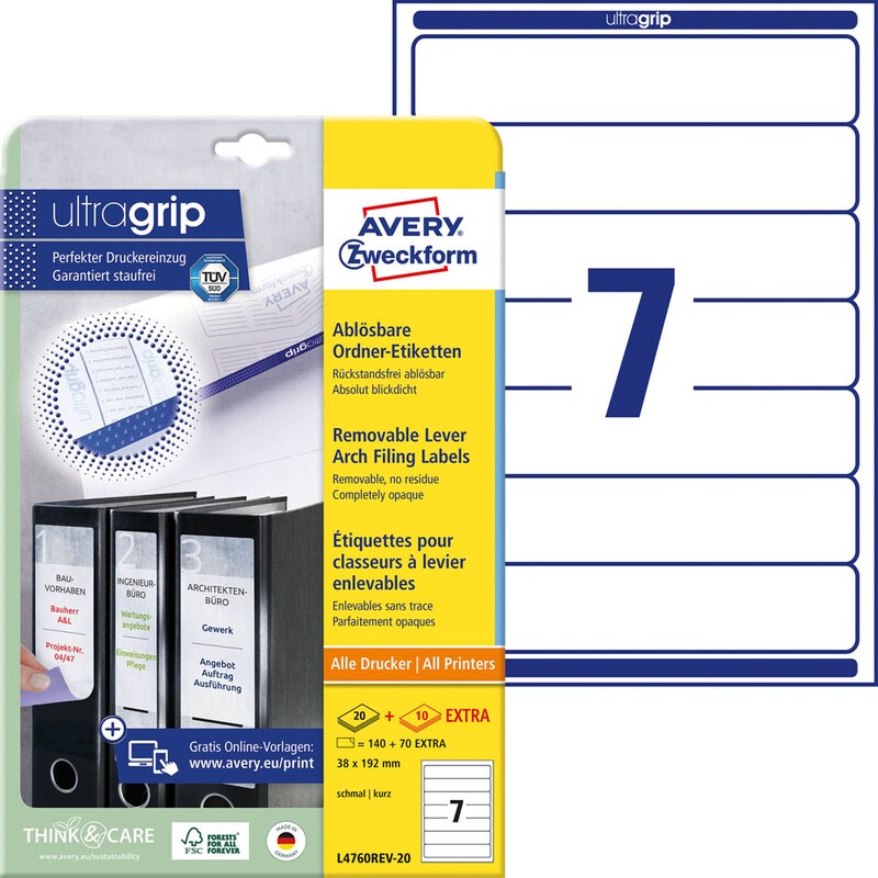 AVERY Zweckform Ordneretiketten L4760REV-20 weiß, 30 Blatt