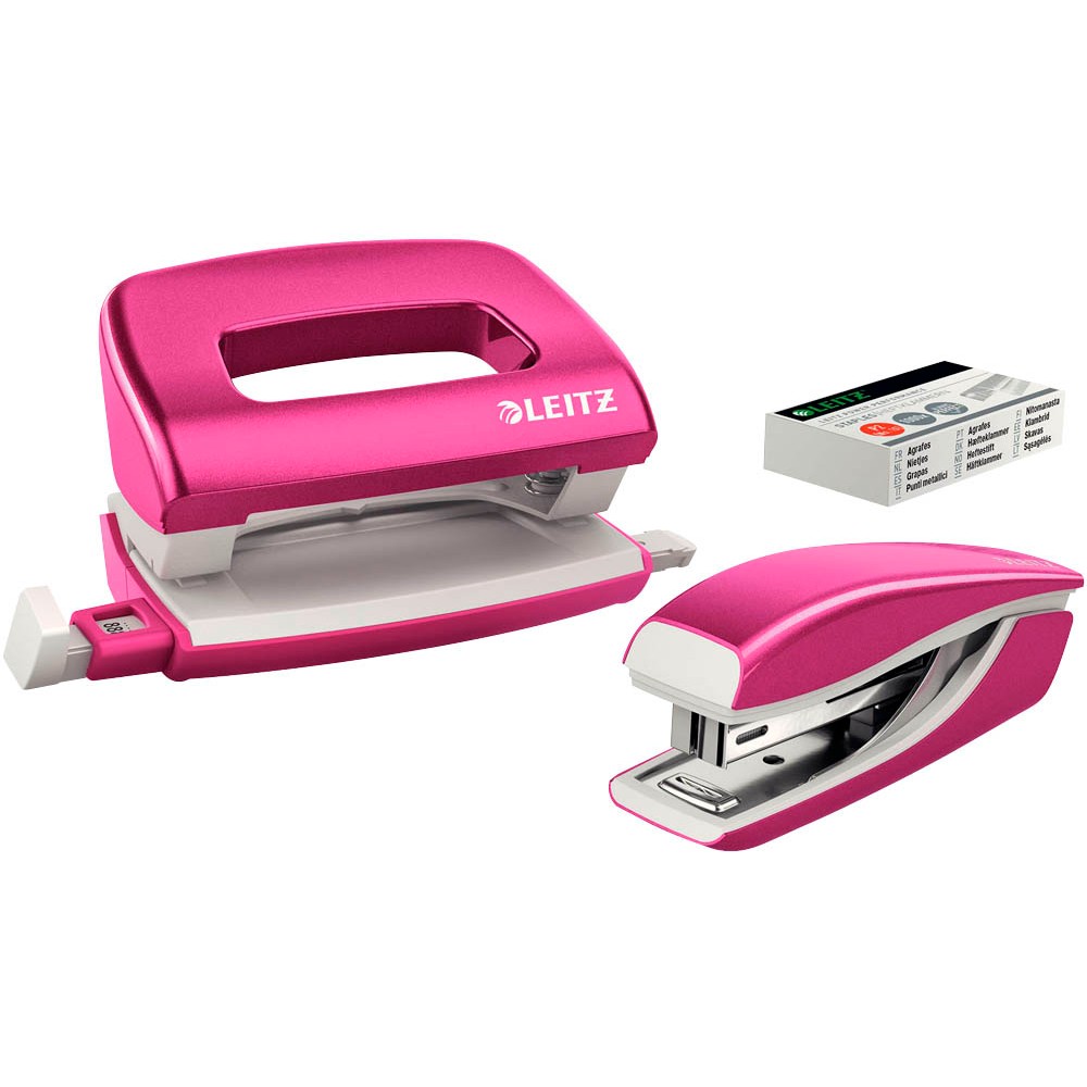 Leitz Locher und Heftgerät NeXXt WOW Set metallic-pink (3er Set)