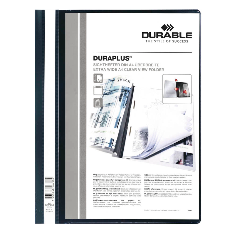 DURABLE Präsentationshefter DURAPLUS Kunststoff schwarz DIN A4 überbreit, 25 St.