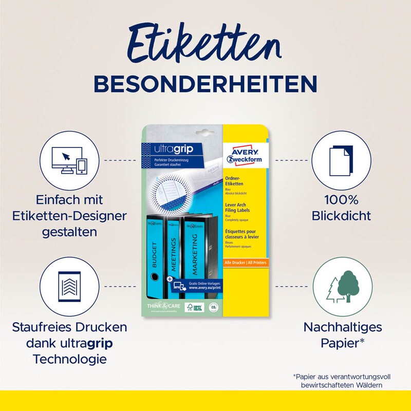 AVERY Zweckform Ordneretiketten L4753-20 blau, 20 Blatt